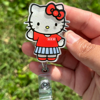 Hello Kitty x H-E-B Inspired Badge Reel – 2" 🐱🛒💗